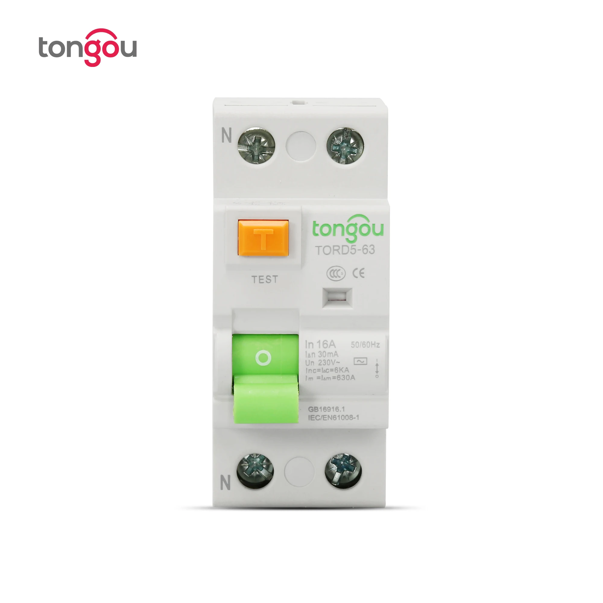 TONGOU Type AC 6KA 1P+N 16A 30mA Din Rail Earth Leakage Current breaker RCCB RCD 6KA 230V