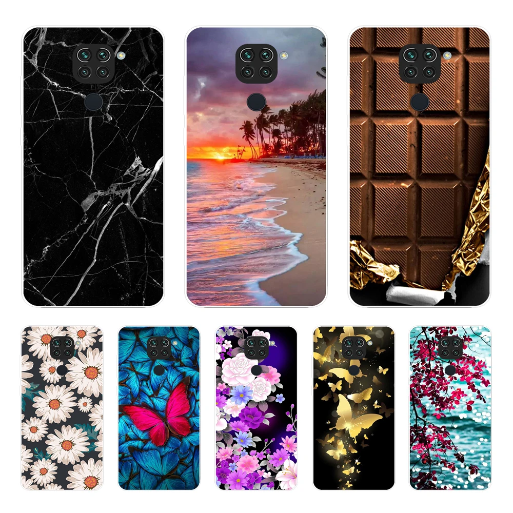 Cover SHIEID Per Xiaomi Redmi Note 9 - Effetto Marmo Bianco, Vetro Temperato E Silicone Antiscivolo