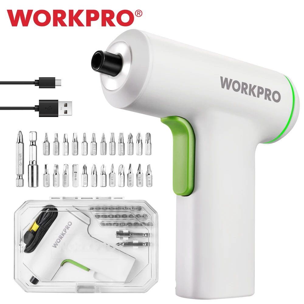 WORKPRO 3.6v Cordless Electric Screwdriver 1500mAh Rechargeable With 24 Pcs Bits Multifunctional Electric Screwdriver Sets hand garden tools set 86pcs combination repair sets cordless drill set