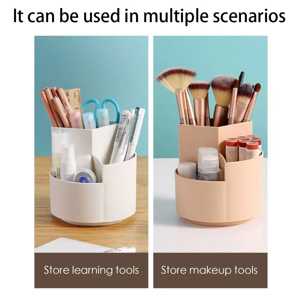 Multifunctional 3 Cells Rotatable Pen Holder Desktop Organizer Pencil Storage Cosmetic Case High Capacity Office Stationery Box