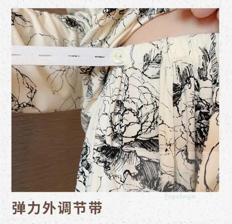 Cotton Pajama Set Maternity Nightgown Set Print Modal Maternity Nursing Sleepwear Sets Across V neck Feeding Pajamas for Pregnant Women Pregnancy Home Hospital Night Wear