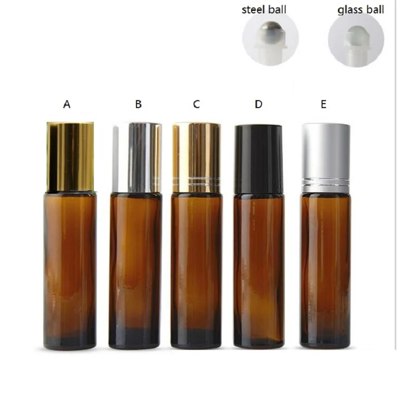 

10ML brown glass bottle steel/glass roll ball eye cream/perfume/essential oil/serum lip glosses booster packing roll on bottle