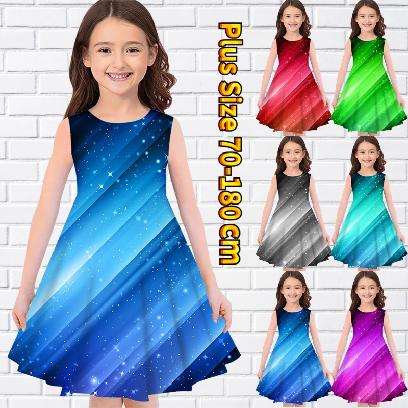 

2022 Summer Round Neck Dress Little Girl Vintage Knee-length Skirt Sleeveless Lovely Skirt New Design Printing Princess Dress