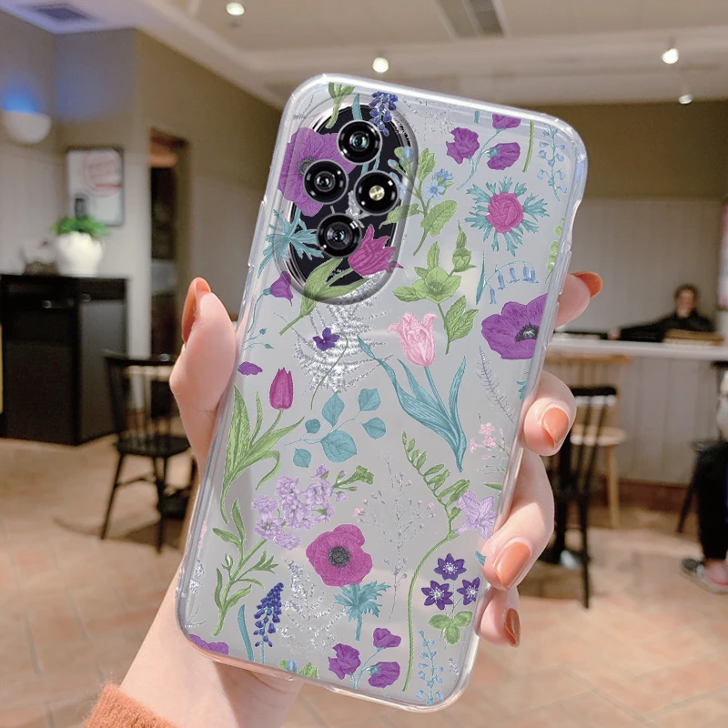 Transparent Flower Design Phone Case with Anti-Drop Silicone Bumper