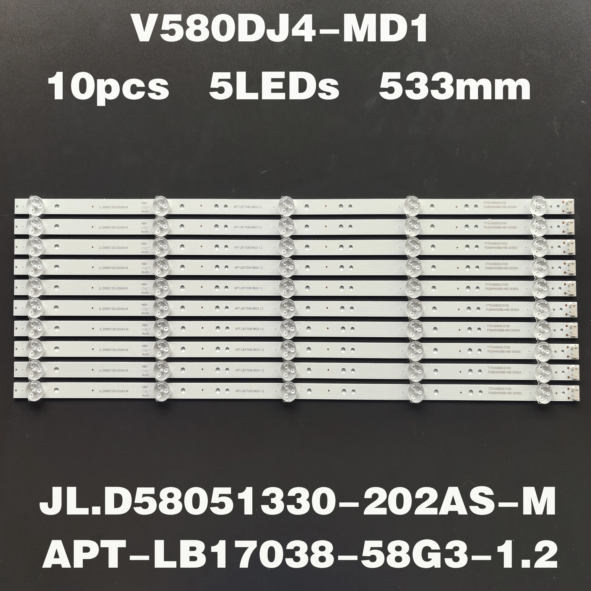 Conjunto = 10 Pcs Led Backlight Lâmpada para Skyworth 58 tv 58g2a 58g3 58k5d 58f55 Jl.d58051330202as-m V580dj4-md1 Apt-lb1703858g31.2