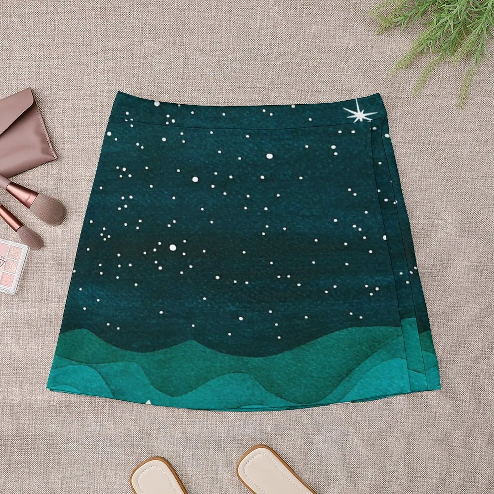 Starry Ocean, teal sailboat watercolor sea waves night Mini Skirt cute skirt Women's dress skirts women summer 2023