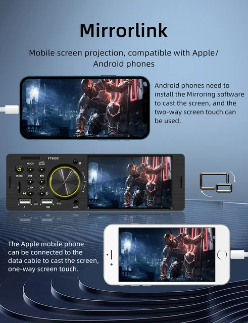 Ptopoyun 1 Din Car Radio with CarPlay & Android Auto 3