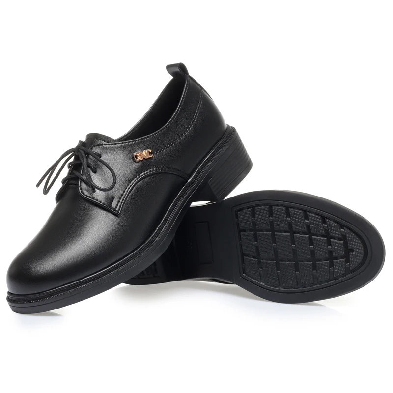 DIMANYU Dress Shoes Women's Genuine Leather 2024 Spring New Mid-heel Lace-up Women's Large Size Commuter Shoes For Women