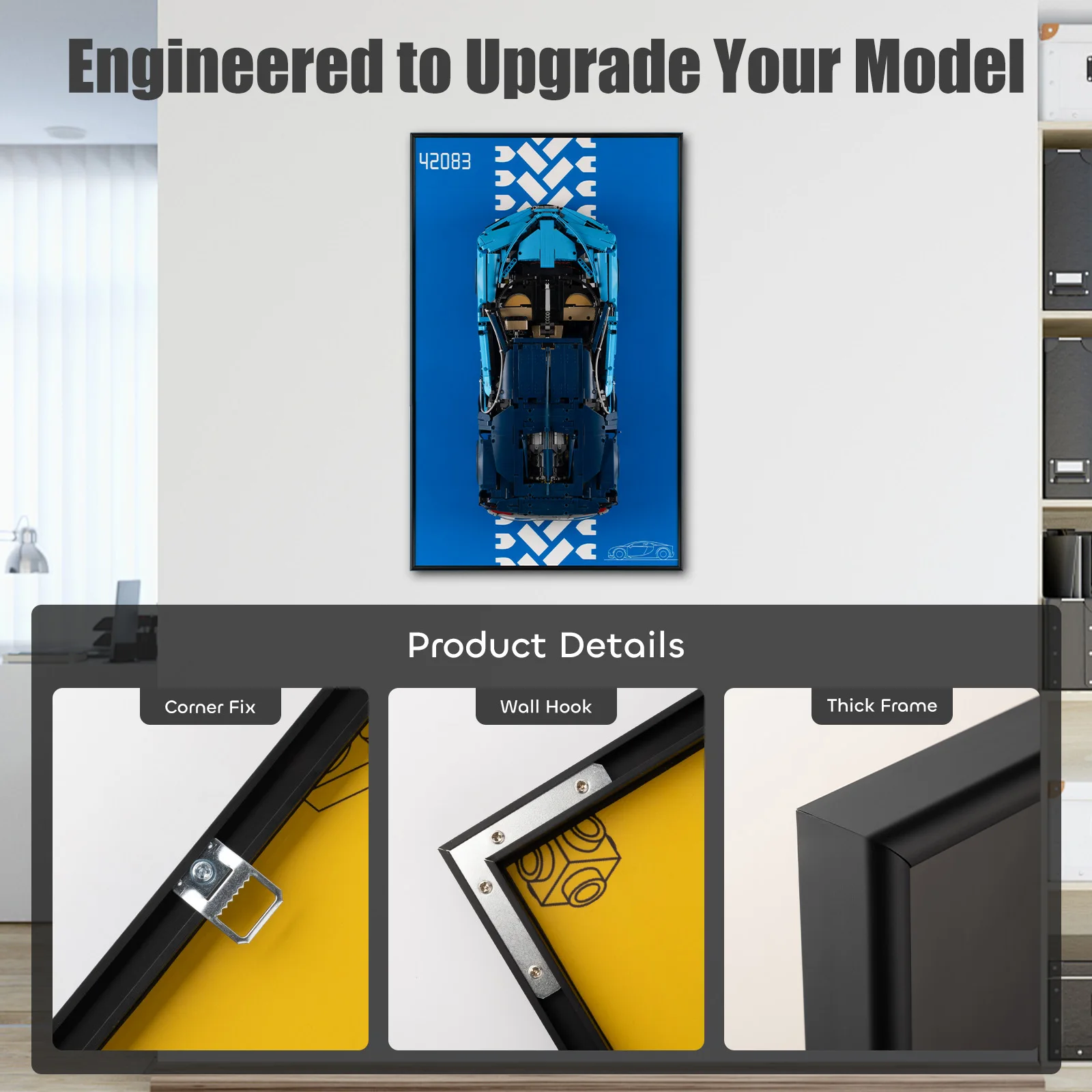 레고 부가티 시론 42083 성인용 수집용 자동차 벽걸이 조립 블록 사진 액자용 디스플레이 월보드