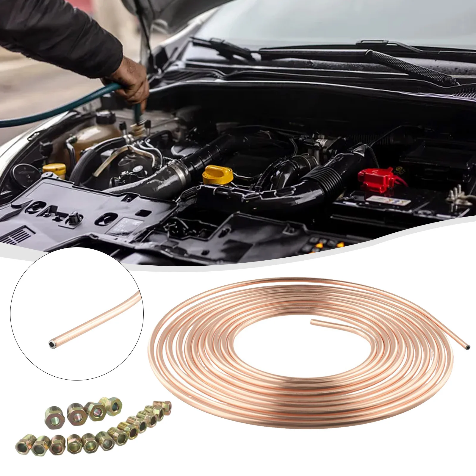Brake Pipe Hose 1 Set Car Copper Nickel Anti-rust 25ft 7.62m