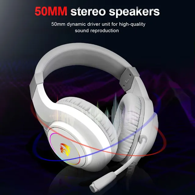 REDRAGON HYLAS RGB 게임용 헤드폰, 마이크 포함, 편안한 착용감, 소통에 용이, 80% 할인