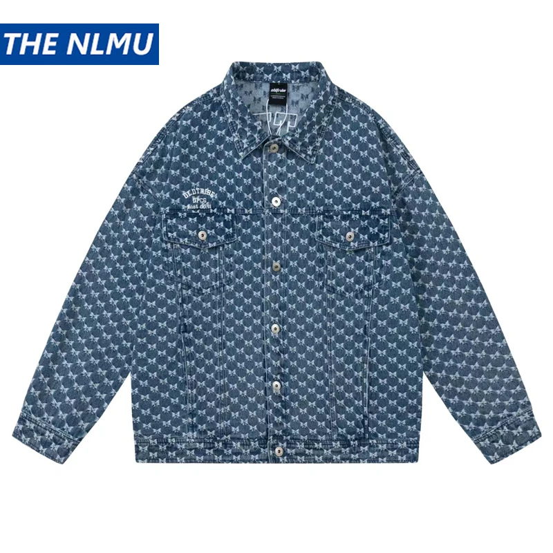 

Vintage Denim Jacket Men American School Retro Graphic Jean Jacket Hip Hop Streetwear Cotton Harajuku Coat Men Clothing