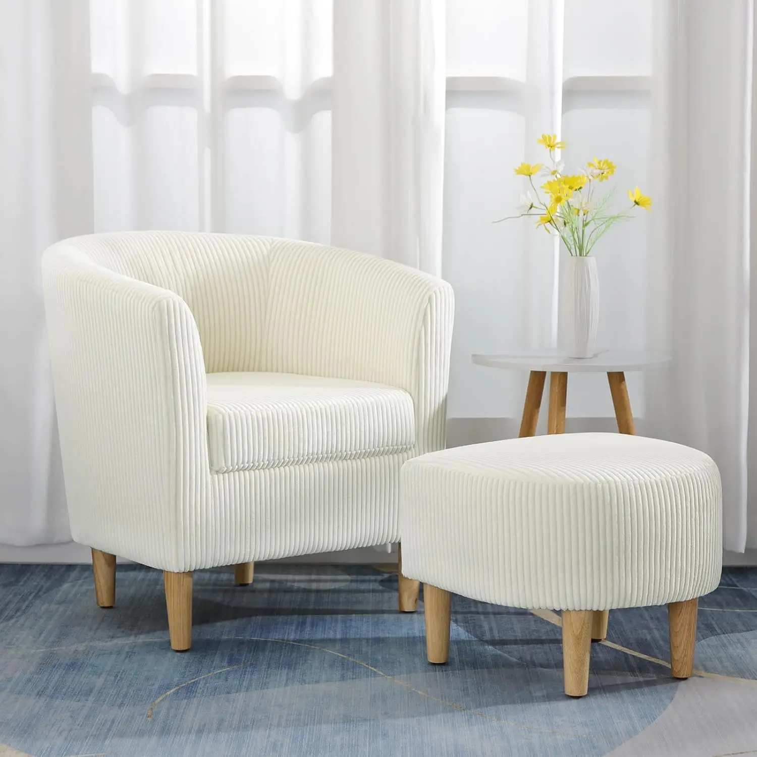 Chairs Set of 2,Barrel Chair with Comfy Armchair Corduroy Living Room Chairs Mid Century Modern Chair Upholstered Club Tub
