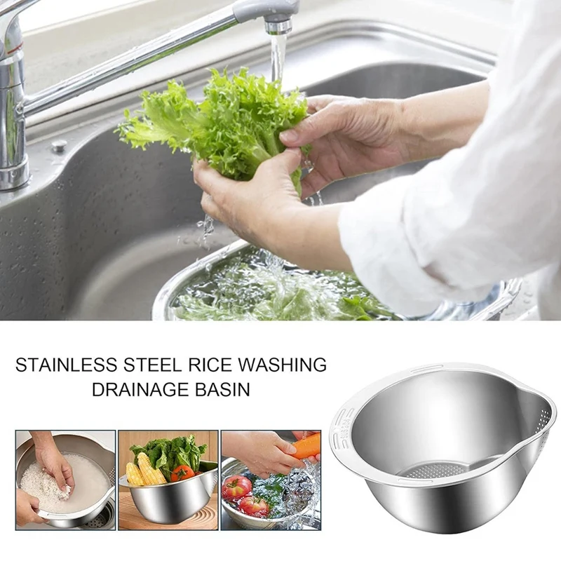 ABUN-Washing Bowl Made Of Stainless Steel, Sieve For Washing And Vegetables