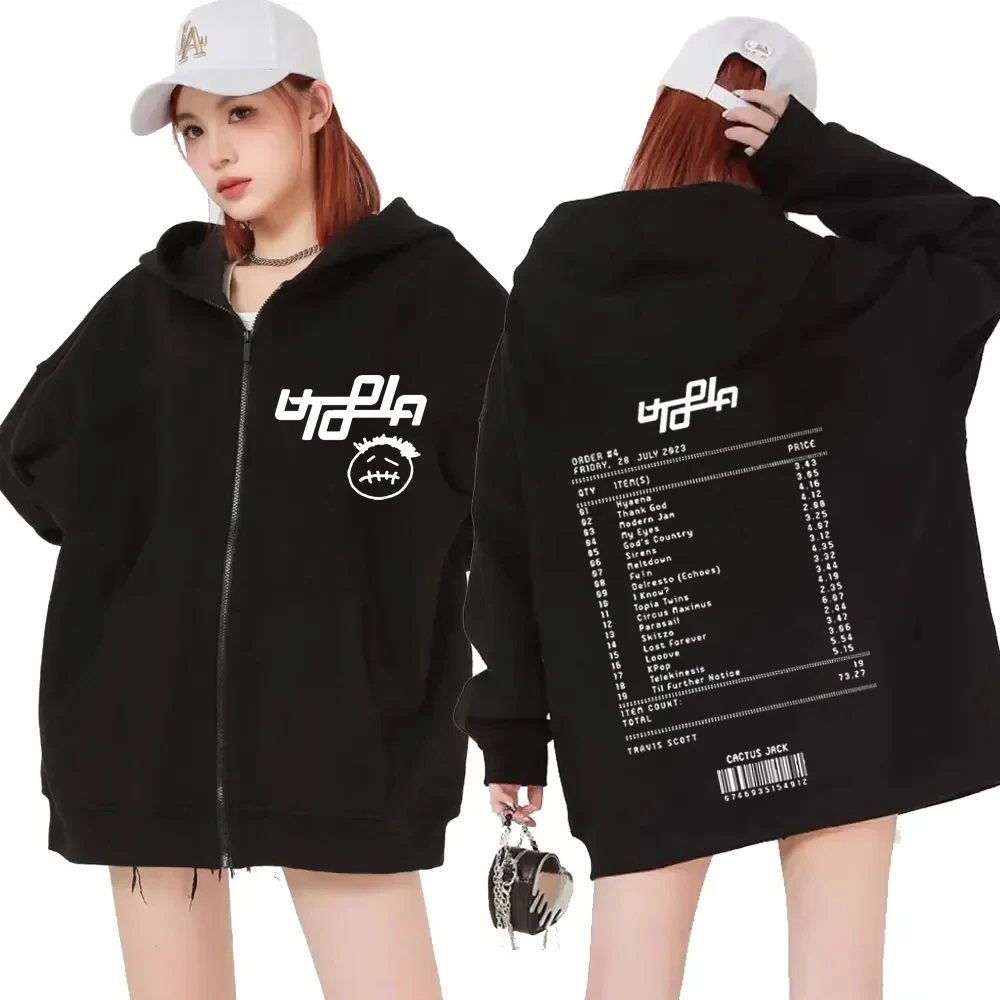 Hip Hop Rapper Cactus Jack Utopia Double Sided Print Zips Sweatshirt Unisex vintage oversized Hoodie Men Women Zipper pullovers