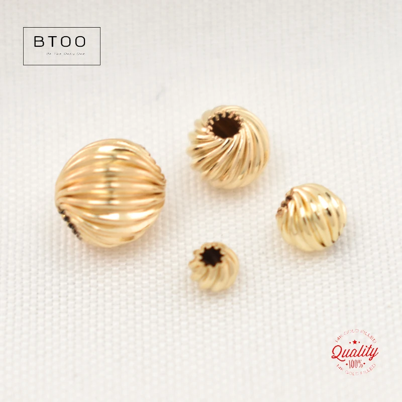 100% 14K Gold Filled Corrugated Twist Bead Gold Beads for Jewelry