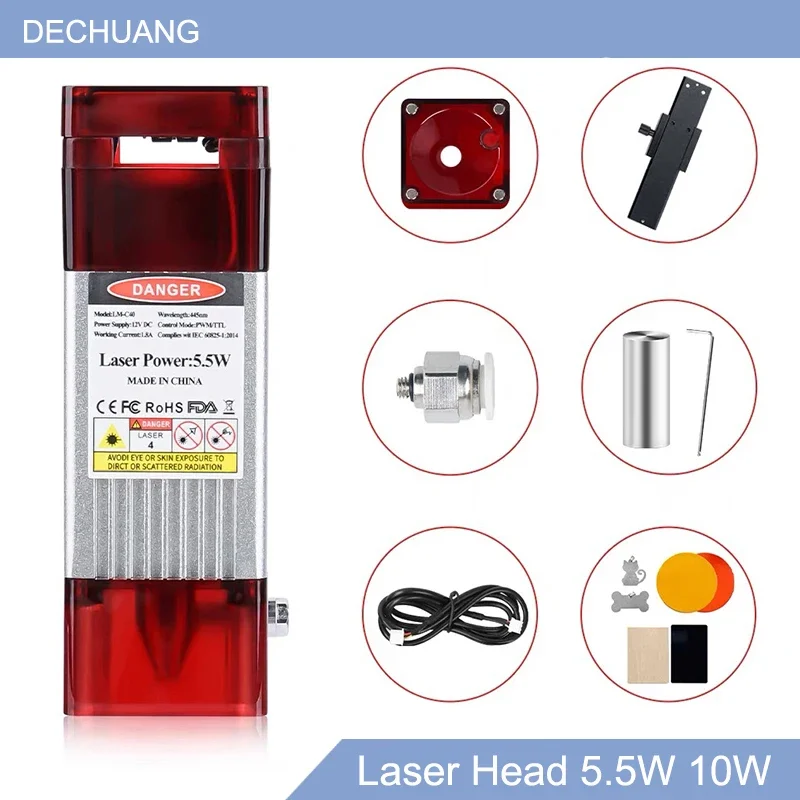 Laser Module C80 with Air Assist 10W Optical Output Power 450nm Blue Laser Head TTL/PWM for CNC Laser Cutting Machine Tools