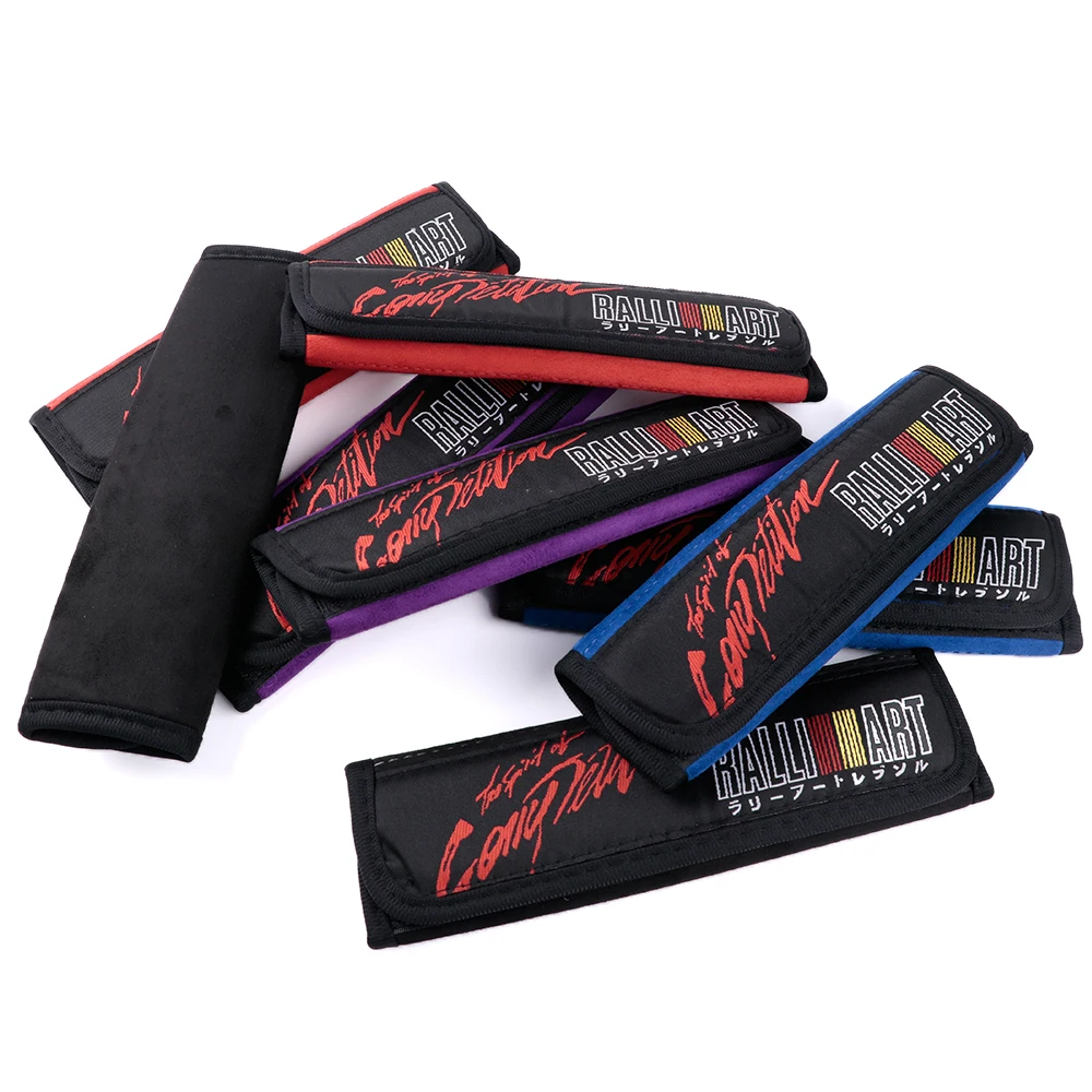 RALLIART JDM Style Suede Seat Belt Cover Soft Harness Pads Shoulder Pad 2pcs