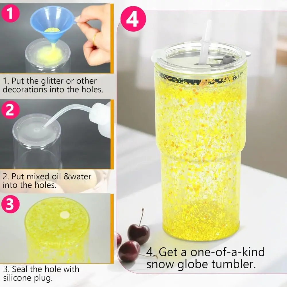 18OZ DIY Snowglobe Tumbler with Pre Drilled Hole Reusable Plastic Water Bottles Break-Resistant Mason Jar Cups for Holiday Gifts