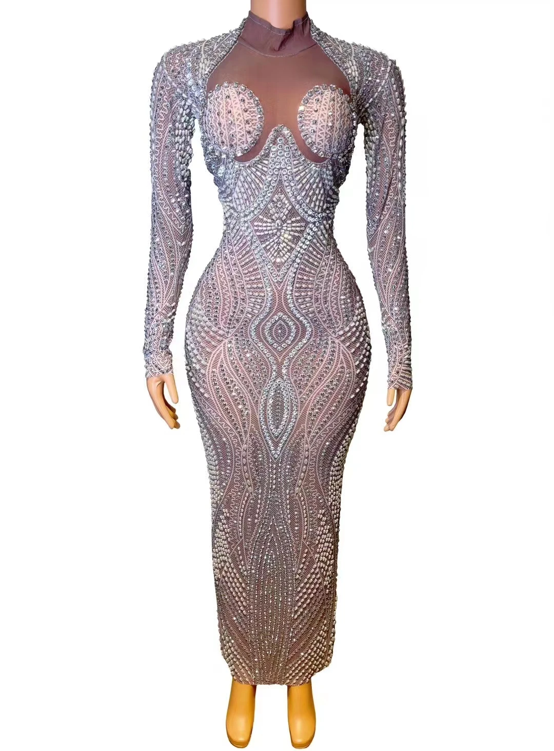 

FullRhinestone Long Dress For Women CrvstalsPear Stretch Drag Queen Costume BirthdaySinger Show Stage Wear A454