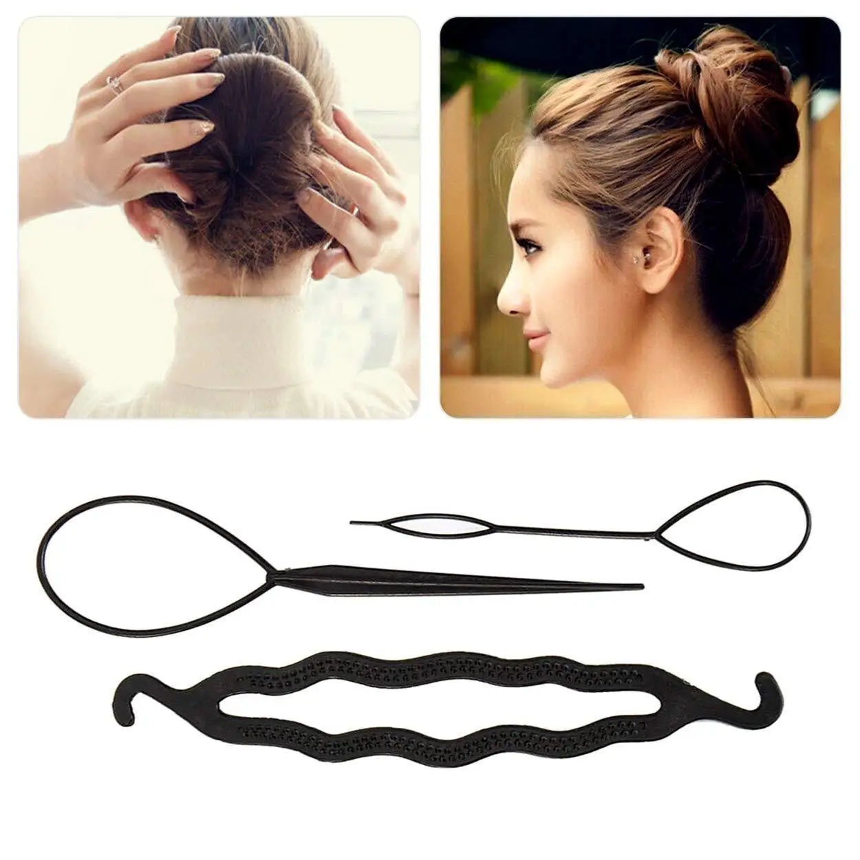 4-6Pcs/Set Black Basic Styling Tool Braid Hairstyle Twist Donut Bun Maker Hairpins For Women DIY Hair Styling Accessories 3