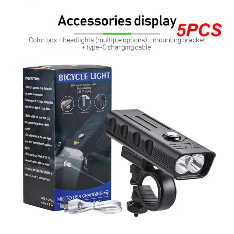 

5PCS 10000mAh Bike Light USB Rechargeable 3000 Lumen Headlight 5T6 LED Flashlight Cycling Front Lights Back Rear light