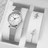2PCS Fashion Arabic Dial Women Quartz Watch Steel Mesh Band Watches Opening Cuff Bracelet Bangle Set（Without Box） 1