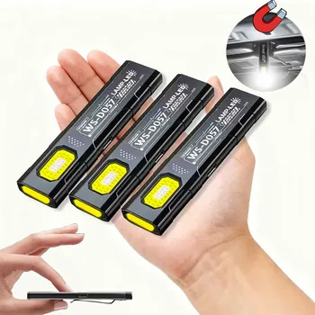  Mini EDC Flashlight With COB Tail Magnet USB Rechargeable Emergency Lantern Hat Clip Light For Camping Running Working