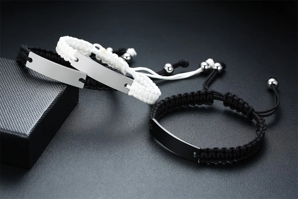 Frauen Männer Armband Benutzerdefinierte Gravur DIY Geflochtene Armbänder Einstellbare Handgemachte Geflecht Seil Armreifen Personalisierte Valentinstag – Detail 3