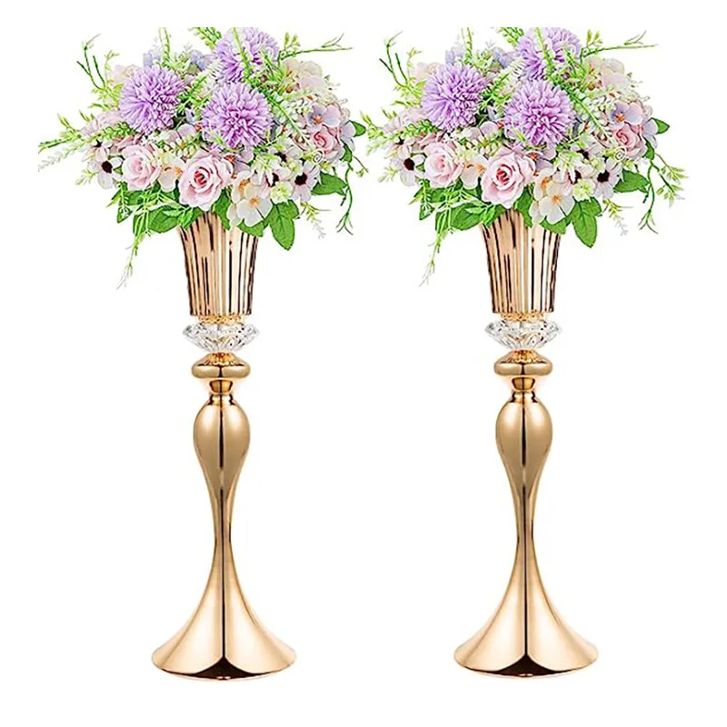 8pcs Wedding Center Decoration Gold Vase Crystal Stand Flower Holder, Metal Center Decoration for Dining Table Decoration 3