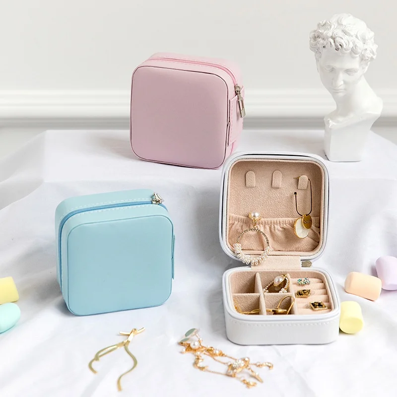 9 Colors Portable Jewelry Box Organizer Mini PU Leather Travel Jewellery Storage Case for Rings Earrings Necklace Single Layer
