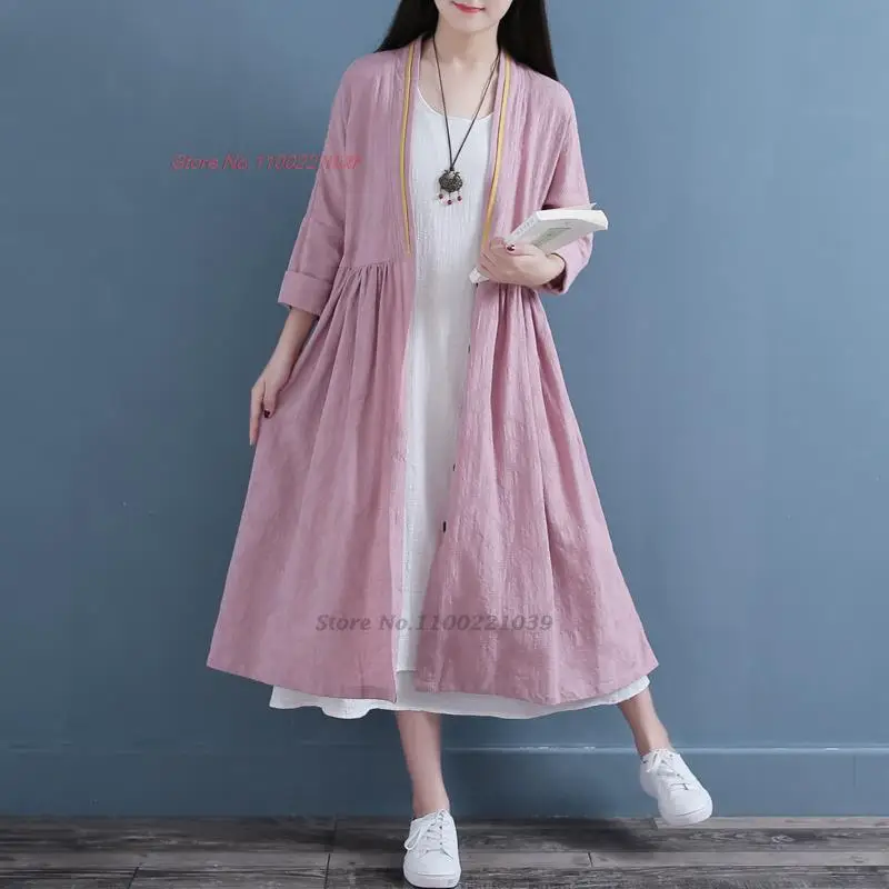 

2023 chinese vintage sun protection clothes women retro blouse national cotton linen jacquard cardigan loose print outerwear