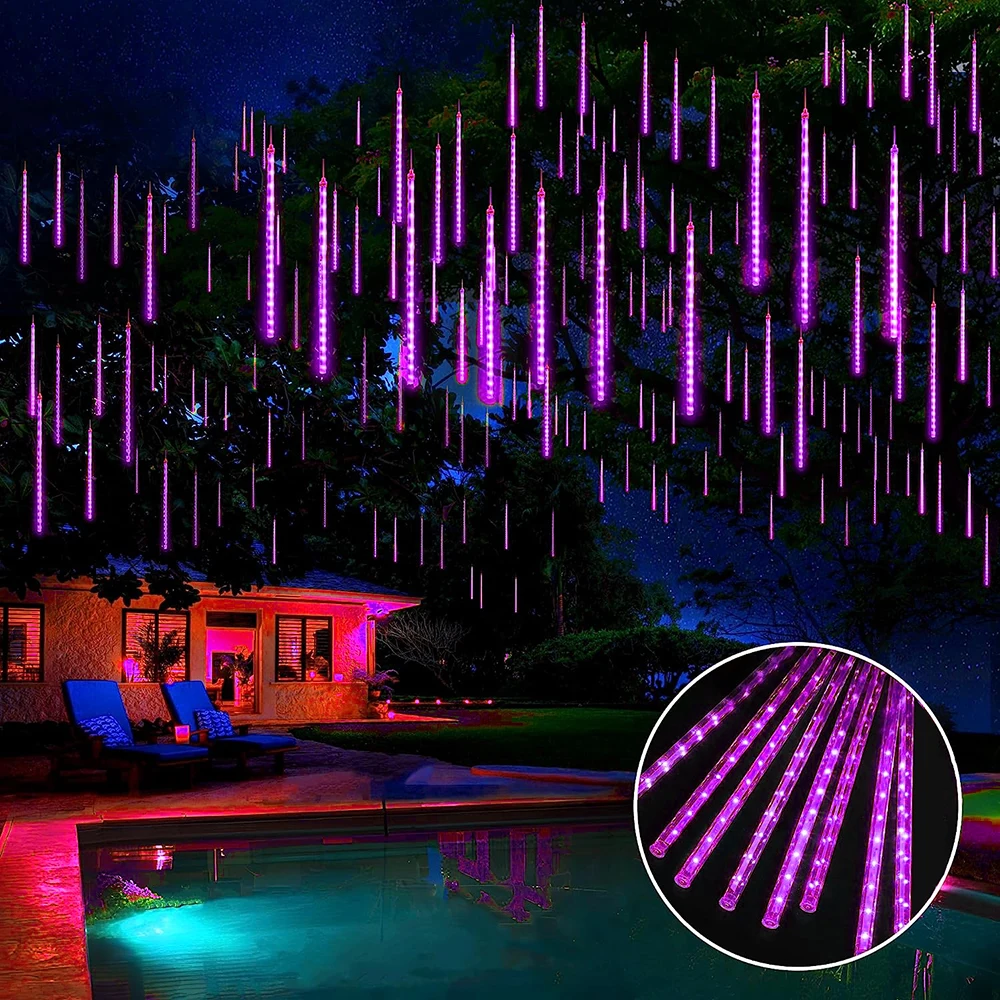 thumbnail image 1 of Meteor Shower Lights 50cm 8 Tubes Christmas Lights Outdoor Raindrop Lights Xmas Wedding Party Tree Holiday Decoration, 1 of 5