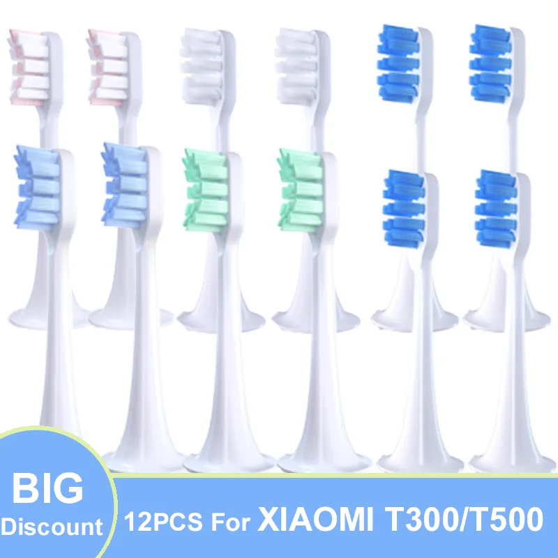 12Pcs For Xiaomi Mijia T300/T500 Replacement Brush Heads Electric Toothbrush Heads Soft DuPont Suitable Nozzles Floss Gifts 10pcs replacement brush heads for xiaomi mijia t301 soft dupont suitable nozzles sonic electric toothbrush heads protect