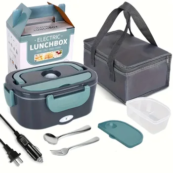 New US Standard Electric Lunch Box Double Compartment Portable Food Heater 110V-240V 12V 24V for Home Car Camping 1