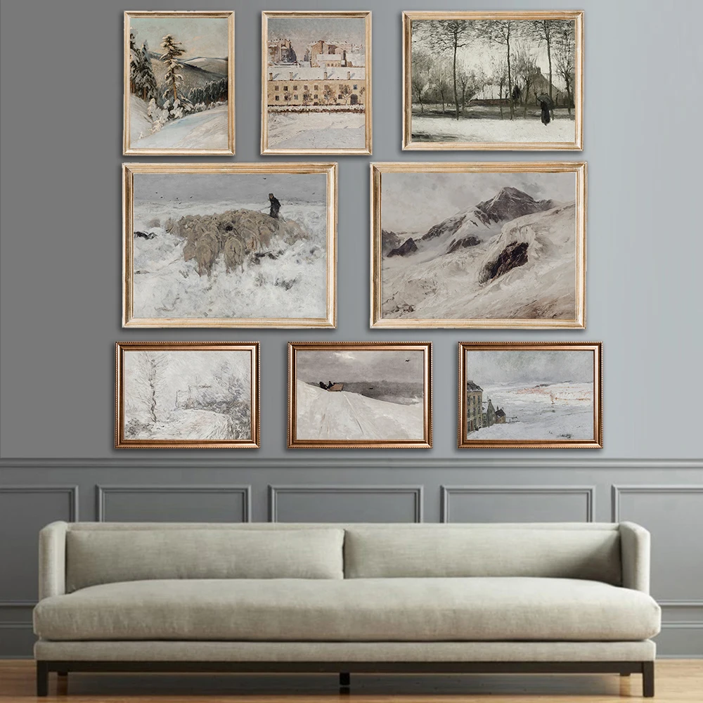 Pittura Invernale Rustica Foresta Vintage Paesaggio Arte Slitta Invernale Stampa Paesaggio Campagna Lodge Montagna Pittura