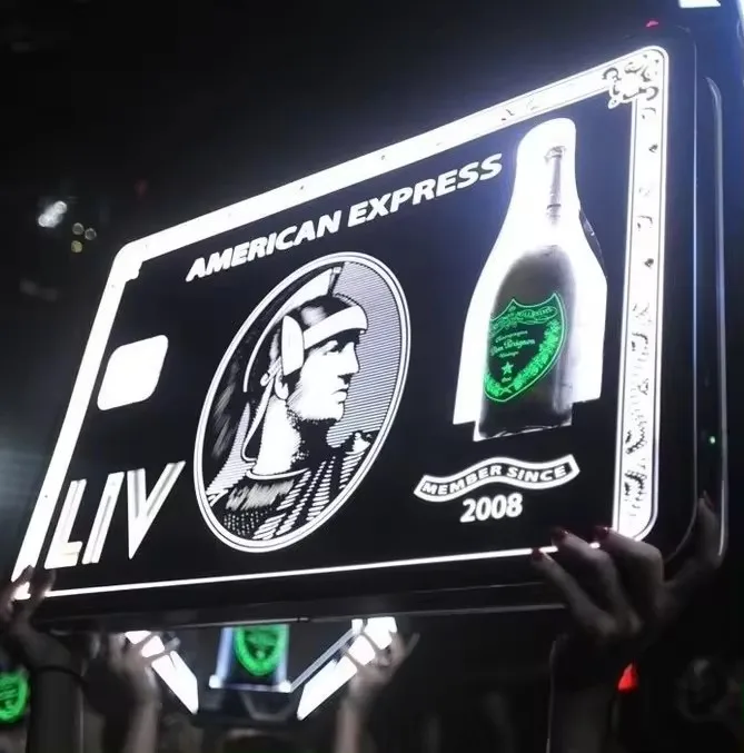 Rechargeable LED Lighted US dollar Bottle Presenter Black Card Glorifier VIP Sign for Wedding Birthday Party Light