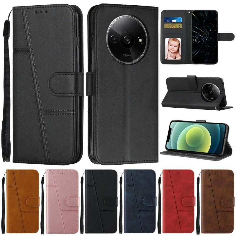 Leather Flip Wallet Book Cover for Xiaomi Redmi A3 - Elegant Protective Case