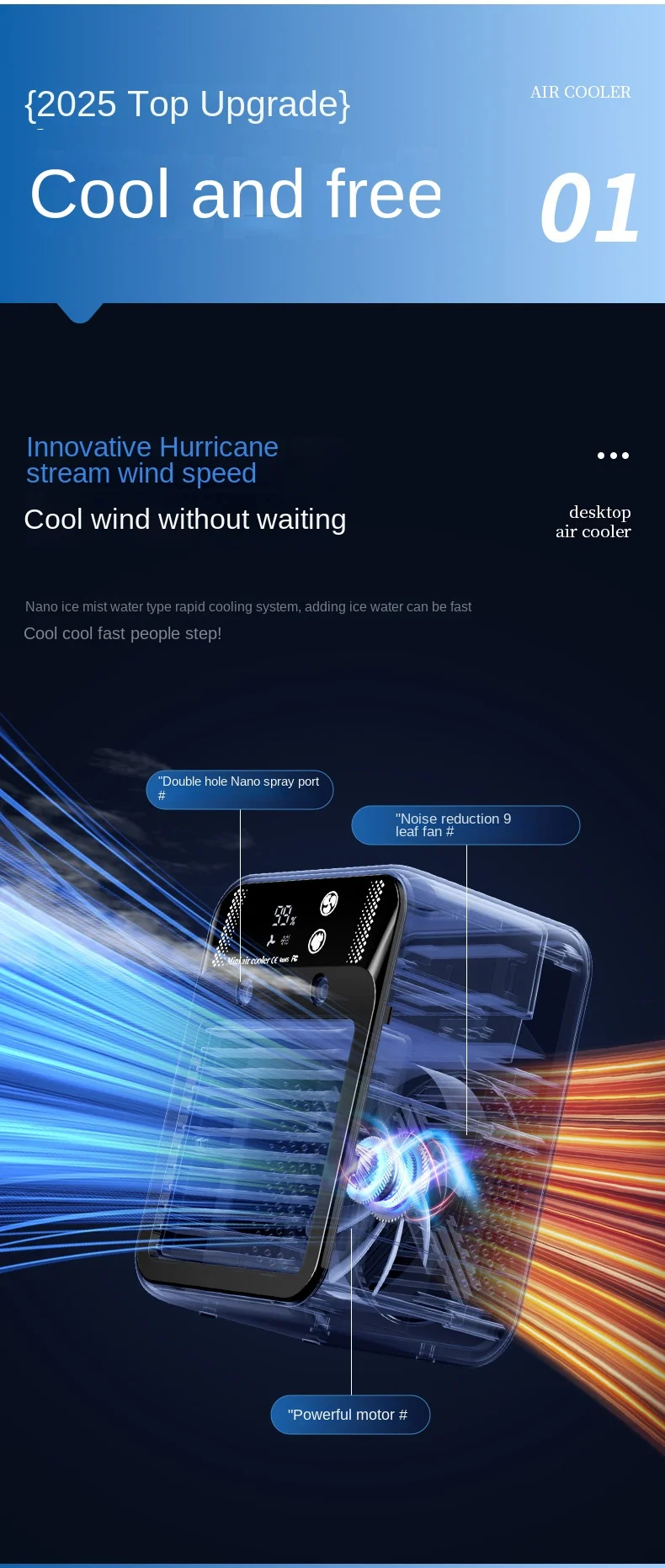 Description Picture 3 of itemNew Desktop Diffuser Fan Water Tank Air Cooler Portable Personal Cooling Device 3000mAh Humidifier Fan Low Voltage Operation Fan