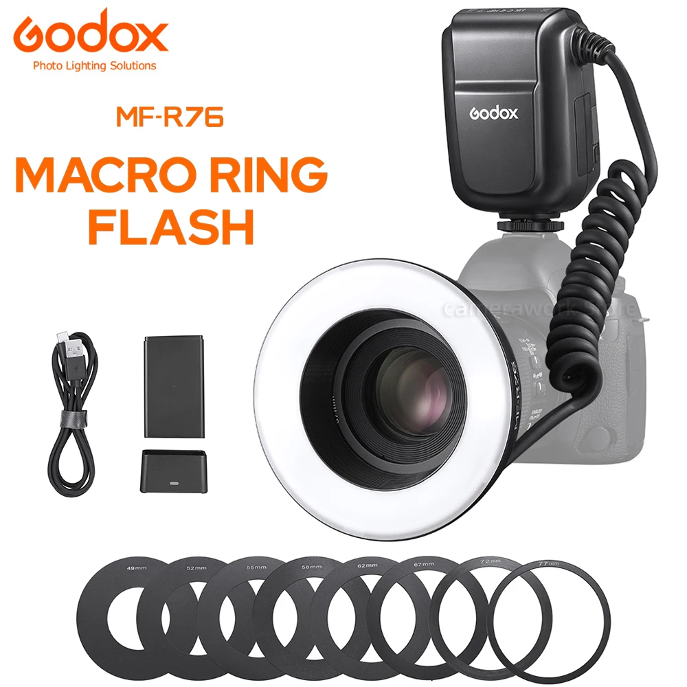 Светодиодная кольцесветильник Godox MF-R76 Macro 5000K RING76 Макро Вспышка для крупного