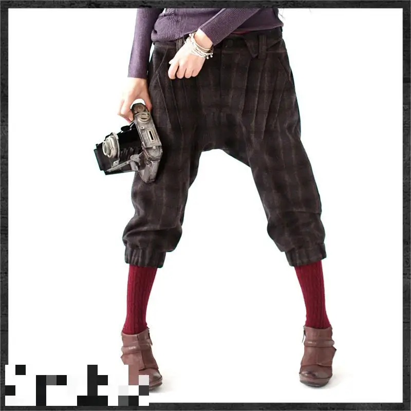 

2022 Winter Pants Plaid Wool Calf Length Pants For Women