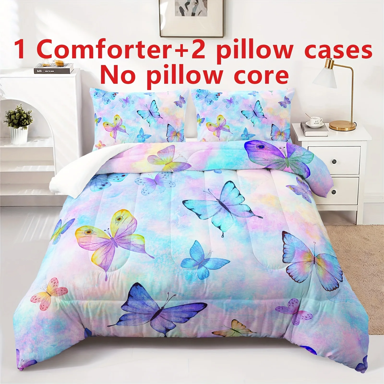 

3pcs Colorful Comforter Set (1*Comforter + 2*Pillowcase, Without Core), Watercolor Tie Dye Print All Season Bedding Set, Soft