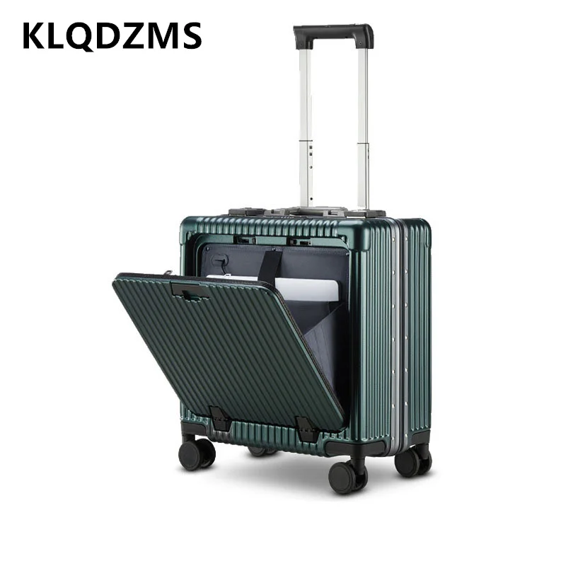 

KLQDZMS 18 Inch Luggage Women's Small Boarding Box Men's Front-opening Aluminum Frame Trolley Case with Wheels Rolling Suitcase