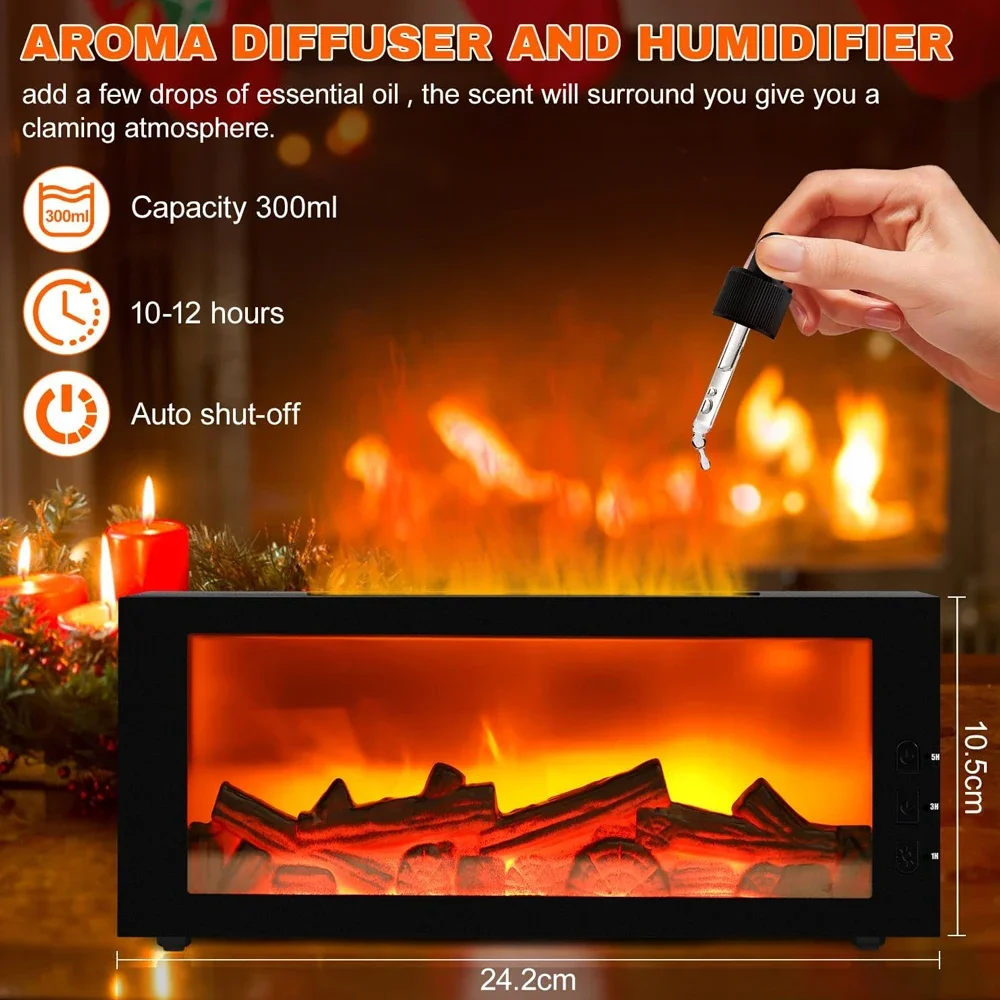 Upgraded 300ml Fireplace Diffuser Essential Oil 7 Colorful Large Flame Fire Humidifier Changing Aroma Diffuser for Aromatherapy 3