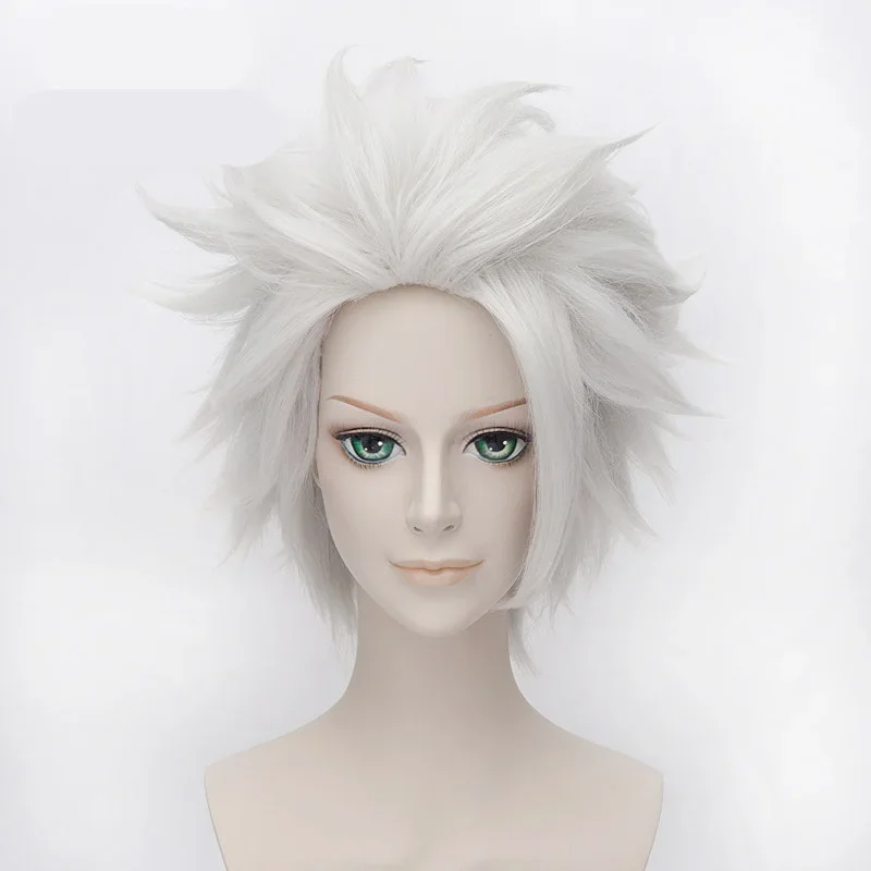 Anime Hitsugaya Toushirou Cosplay Perücke Kurze Silber Grau Flauschige Layered Synthetische Haar Halloween Party – Detail 1