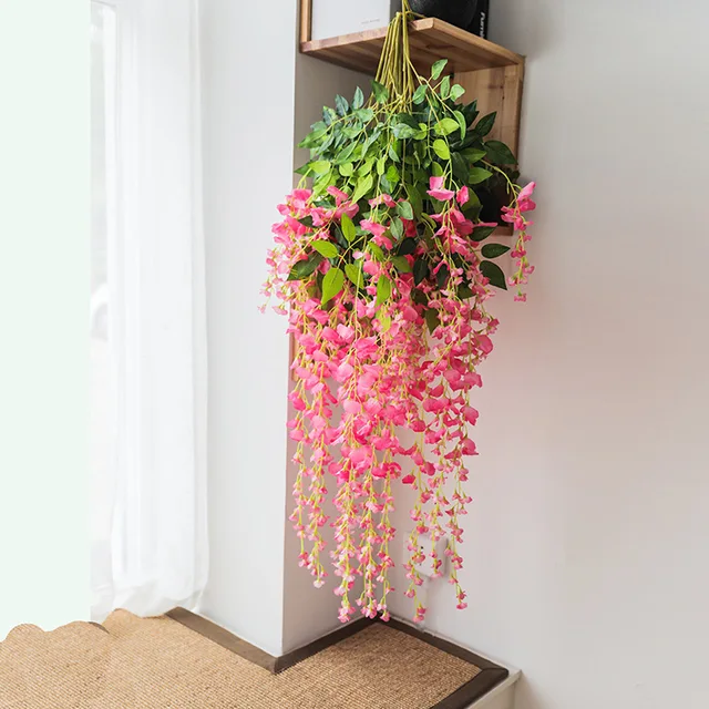 Artificial Plant Wisteria Flower Wall Hanging Rattan Decoration Home Hotel Garden Hall Decoration Wedding Scene Ceiling Pendant Long powder