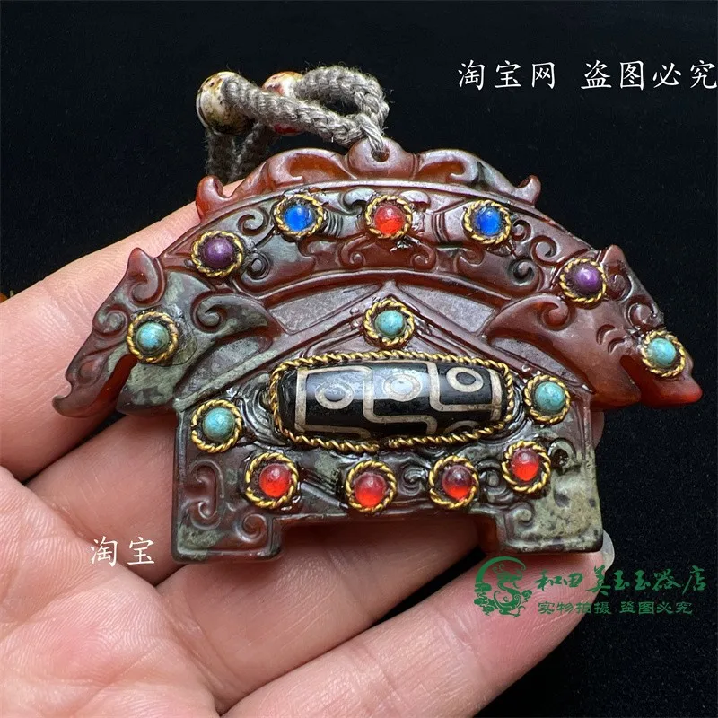 

Retro Jade Xiuyan Jade God Beast Pu Prison Jade Inlaid Gem Nine Eyes Hand Pieces