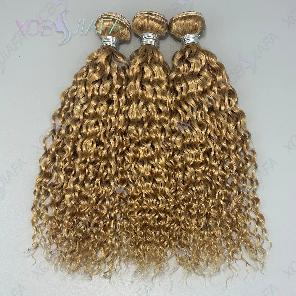 Honey Blonde Water Wave 100% Human Hair Bundles #27 Colored Double Weft Raw Virgin Hair Wet and Wavy Bundle Human Hair 1/3/4 Pcs 6