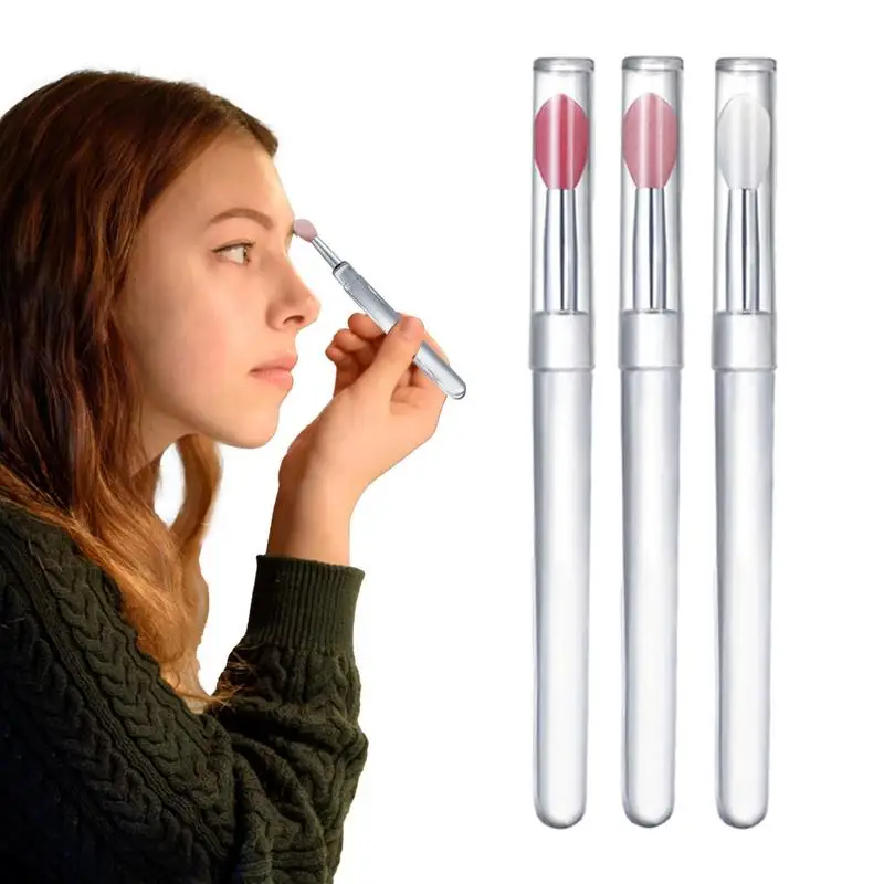 

Lip Applicator Flat Lip Makeup Brushes Reusable Silicone 3 PCS Makeup Beauty Brushes Eye Shadow Brushes Set With Lid For