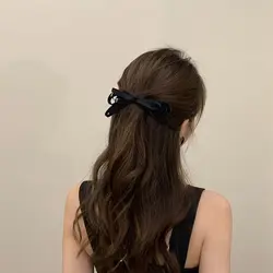 Korean Balletcore Ribbon Bow Hairpin Sweet Cute Girl Black Bowknot Hair Tie Hair Rope Spring Clip Female Hair Accessories